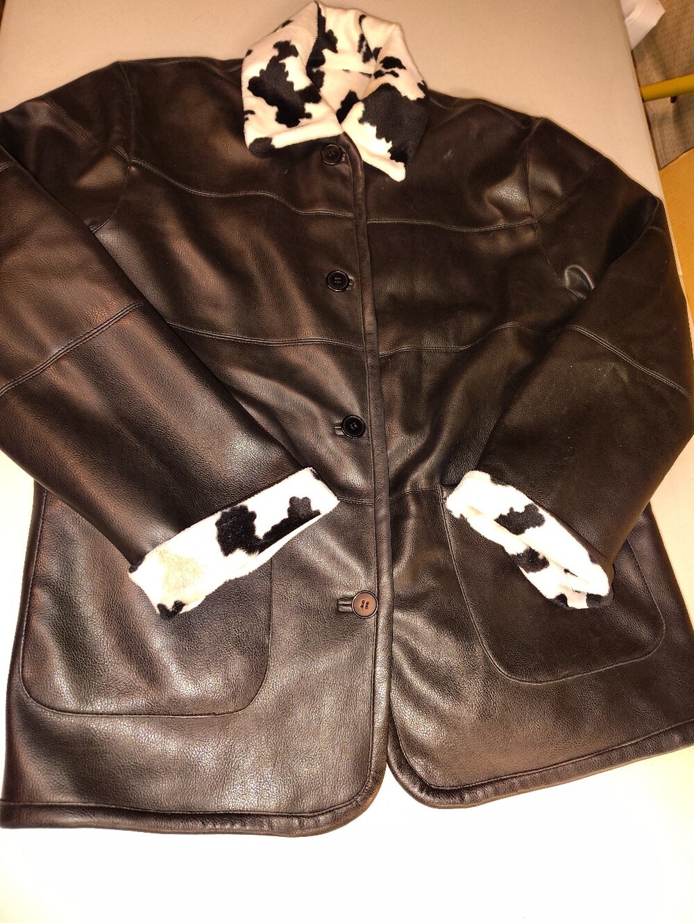 Mulberry Street Reversible Faux Leather & Cow Print Jacket Coat Small Western - Picture 12 of 16